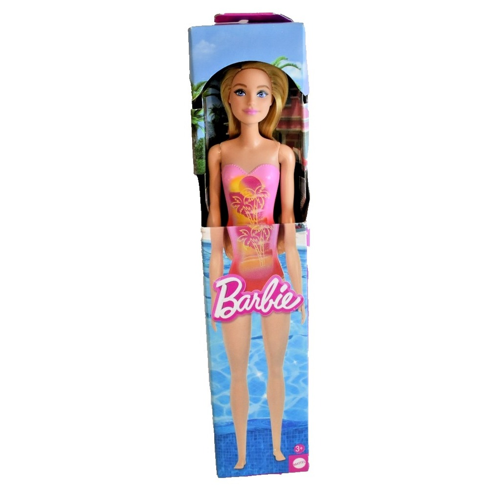 Mattel Barbie Blonde Pink And Orange Swimsuit Beach Doll NEW